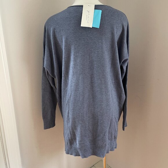 Dreamers By Debut V-Neck Long-Sleeved Tunic Sweater, Indigo Blue, Size M/L NWT! - Picture 3 of 6